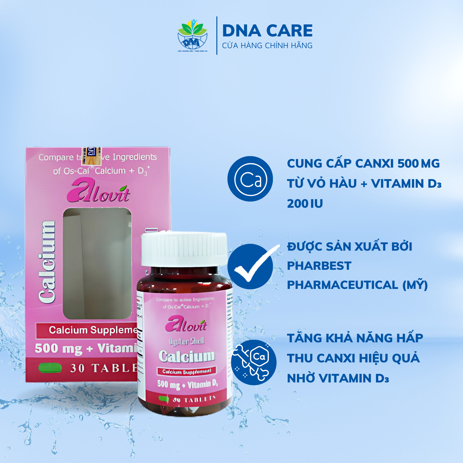 Viên uống Alovit Canxi +D3- Chai 30 viên